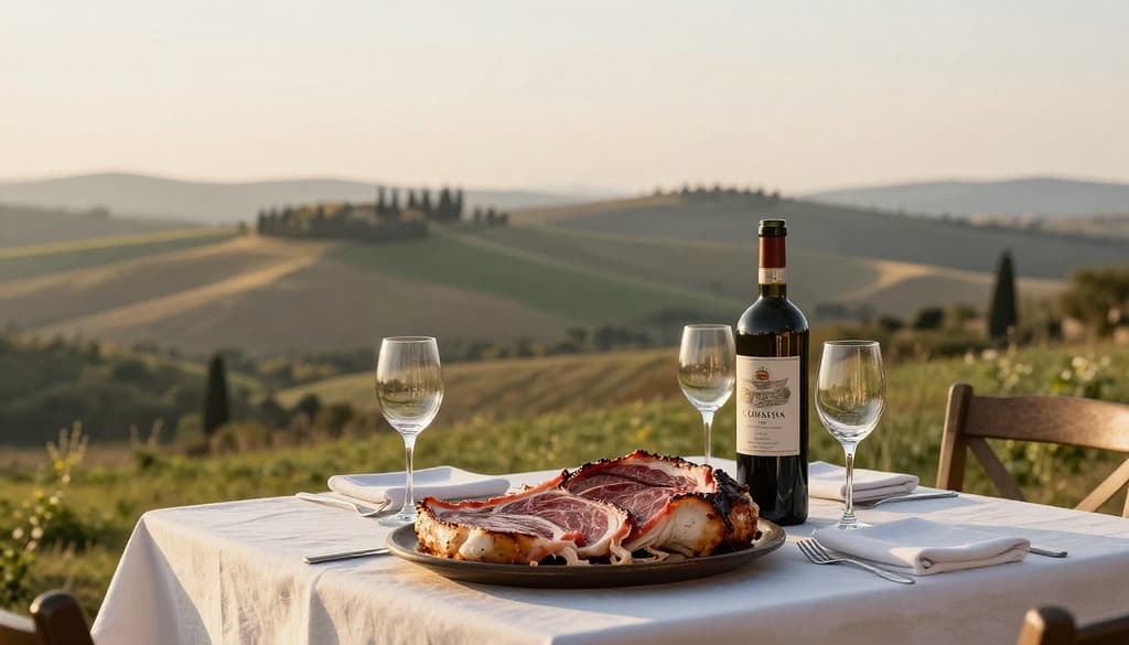 Abbinamenti Cibo-Vino: La Guida Completa per Esaltare Ogni Sapore (Aggiornata 2026) 3 Tavola rustica italiana apparecchiata allaperto con vista colline toscane