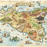 Planeta: pionieri del rinascimento enologico siciliano 4 Mappa stilizzata della Sicilia con le tenute Planeta evidenziate: Menfi, Sambuca di Sicilia, Vittoria, Noto, Etna. Geologia e microclimi visibili.